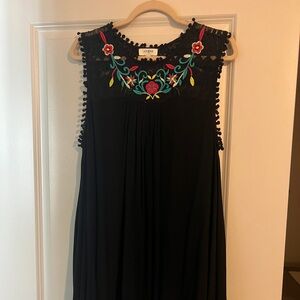 Umgee Black Mini Dress with Colorful Embroidery